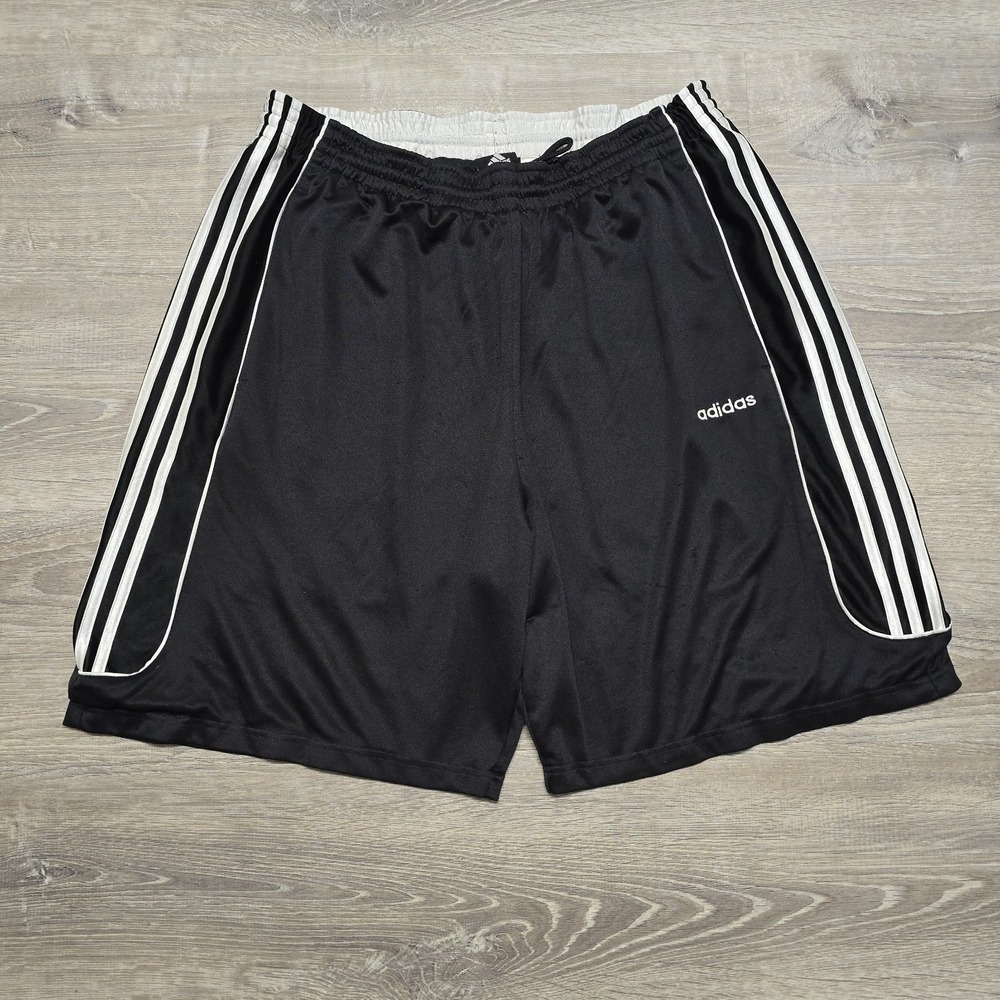 Vintage Adidas‎ Shorts Mens XL Basketball Y2K 3 Stripe Dazzle Silky Shiny Baggy
